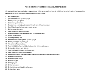 Aile Saatinde Yapabilecek Aktiviteler Listesi